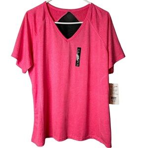 Game Time Activewear Shirt Pink Black Mesh Short Sleeve V Neck Size 2X‎ NWT